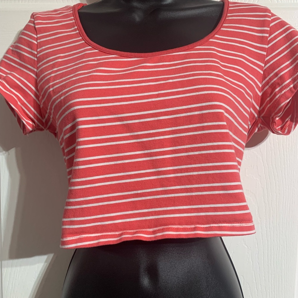 Ambiance Striped peach 🍑 and White Crop Top